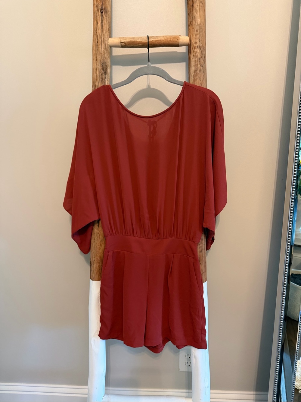White House Black Market Brick Red Short Sleeve Tunic Romper